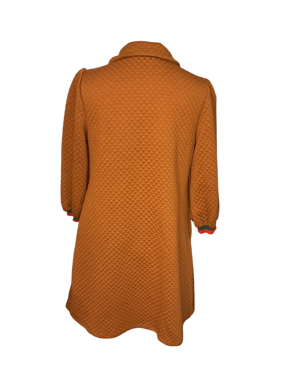 NWT Wenrine Brown Quilted Mini Dress M Collared V Neck Puff Sleeve Colorblock - Picture 3 of 8